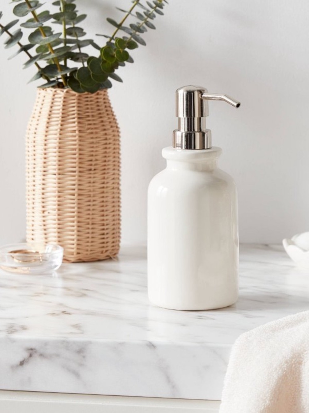 Threshold White Ceramic Soap Pump with Silver Top new